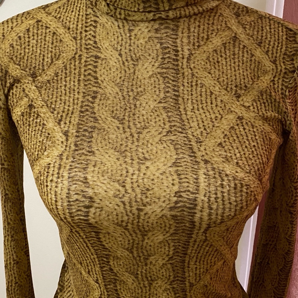 Express Tan Patterned Turtleneck - Picture 3 of 5